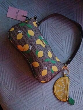 Juicy Couture Brown Lemon-Print Shoulder Bag with Citrus Charm